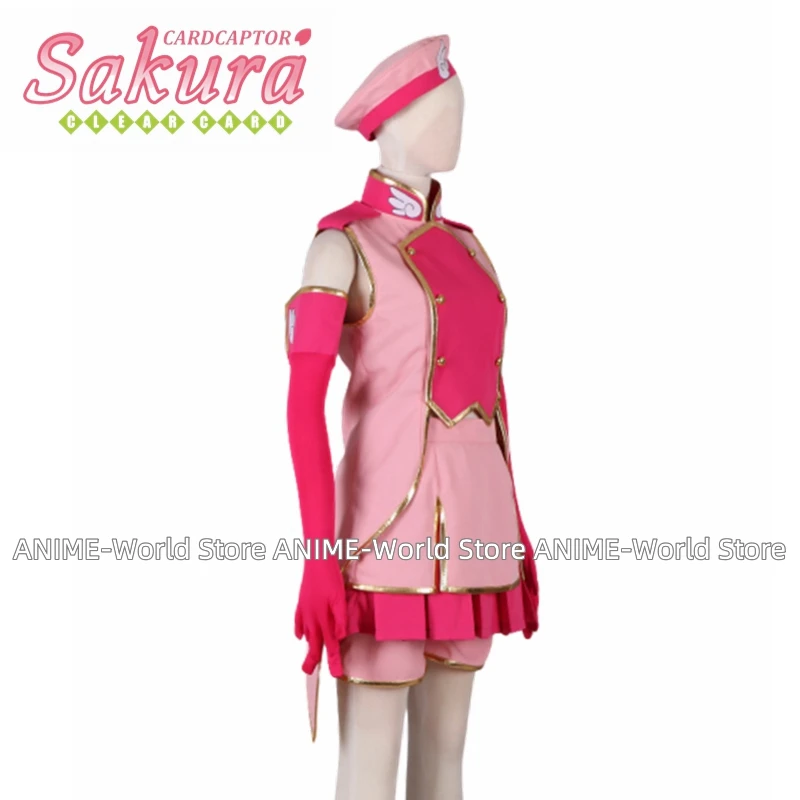 High Quality Anime Card Captor Sakura Cosplay Kinomoto Sakura Costume Cute Pink Dress Women Wig