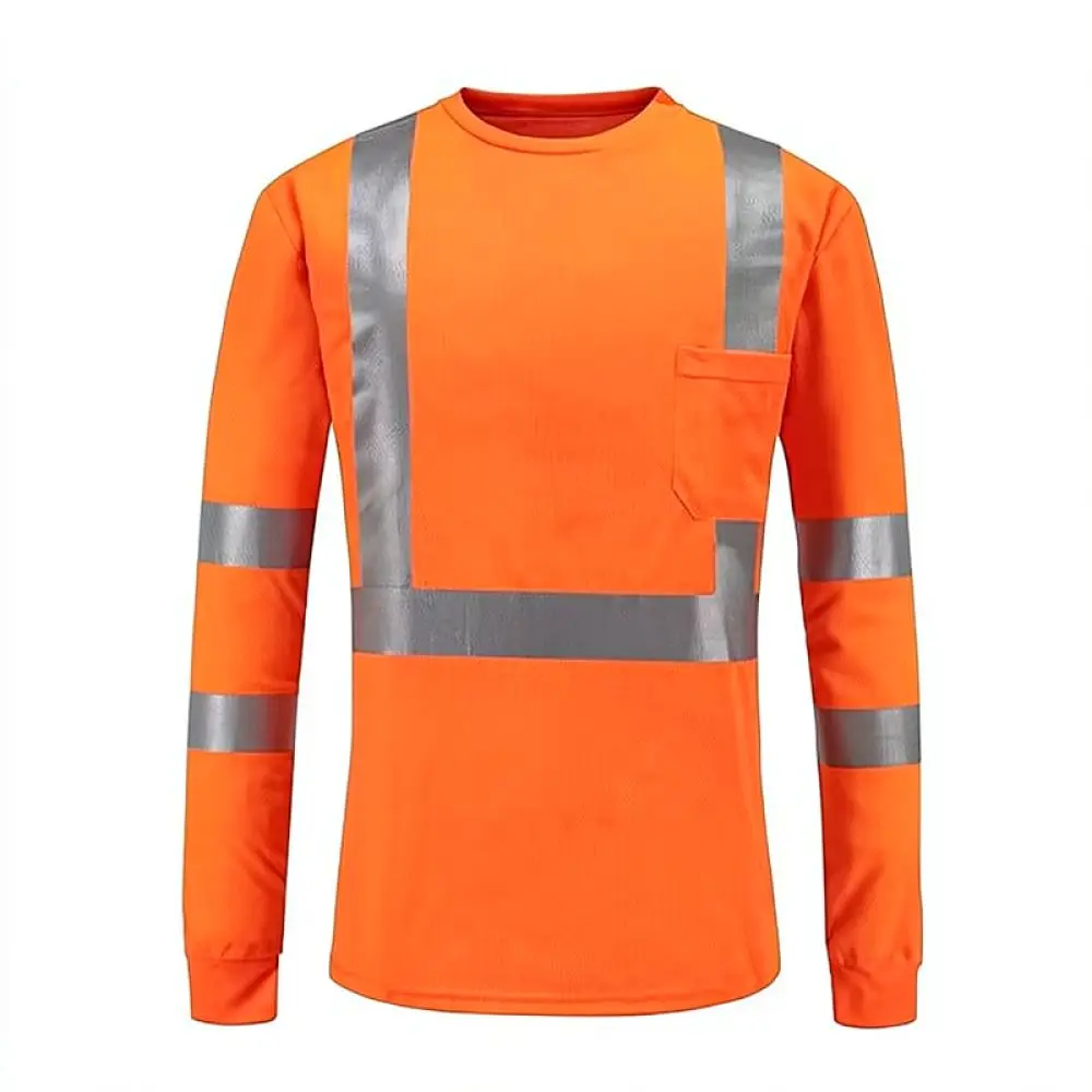Mens High Visibility Reflective Work Tee Breathable Cotton Safety Uniform For Outdoor Construction Site Industrial Labor Job