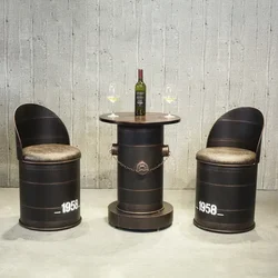 Retro Industrial Style Bar Stools Metal Bucket Table Round Bench Leather Seat Stable Durable Leisure Furniture Chair