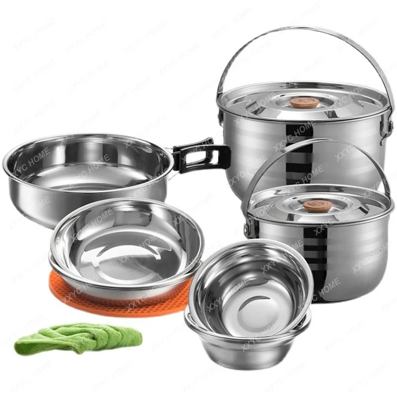 Outdoor Stainless Steel Pot More than Self-Drive Camping People Picnic Hanging Pot Fried Stew Induction Cooker Camping Pot