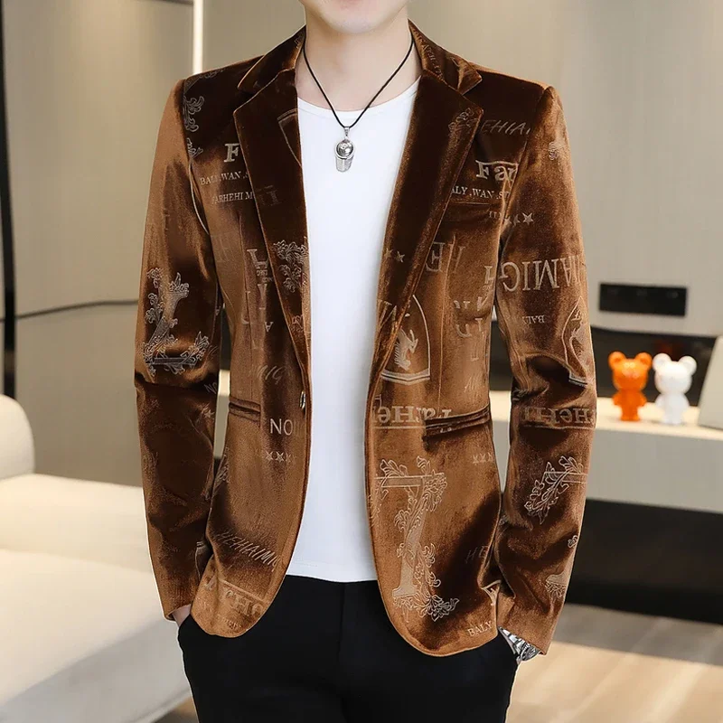 

Luxury Gold Velvet Men Blazers Autumn Korean One Button Slim Male Casual Suit Jacket New Arrival Brand Bronzing Blazer Masculino