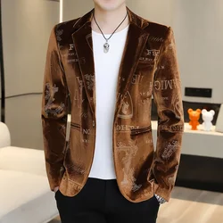 Luxury Gold Velvet Men Blazers Autumn Korean One Button Slim Male Casual Suit Jacket New Arrival Brand Bronzing Blazer Masculino