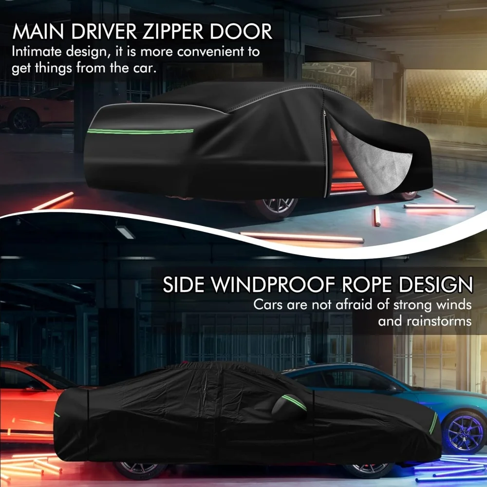 210T Outdoor Waterproof Car Covers Custom For Chevy Camaro 2010-2022 UV Protection with Zipper Door Reflective Strip Storage Bag