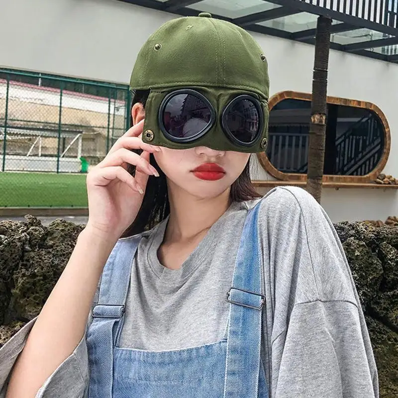 Sunglasses Baseball Cap Sun Protection Baseball Hats With Removable Goggles Retro Sunglasses Peaked Cap With Cat Ears For