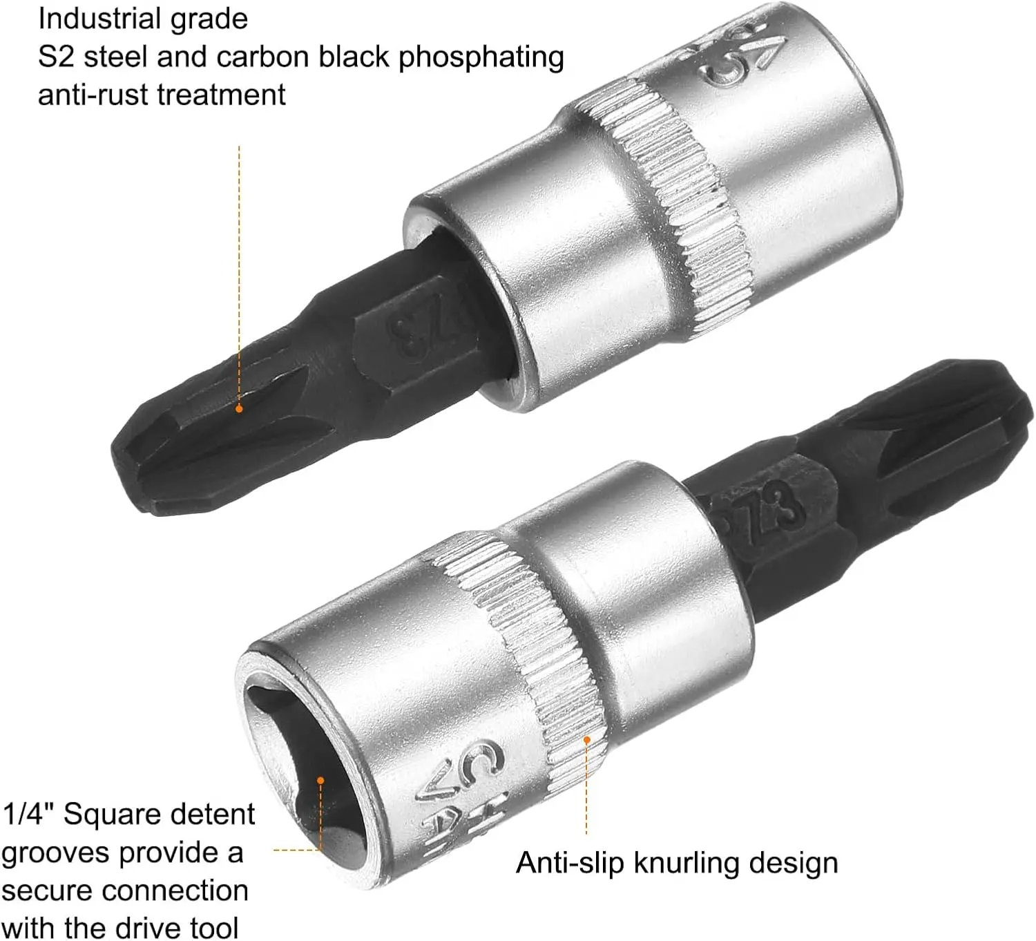 3 قطع PZ3 1/4 بوصة مجموعة لقم مقبس فيليبس المربعة، فضي أسود #4