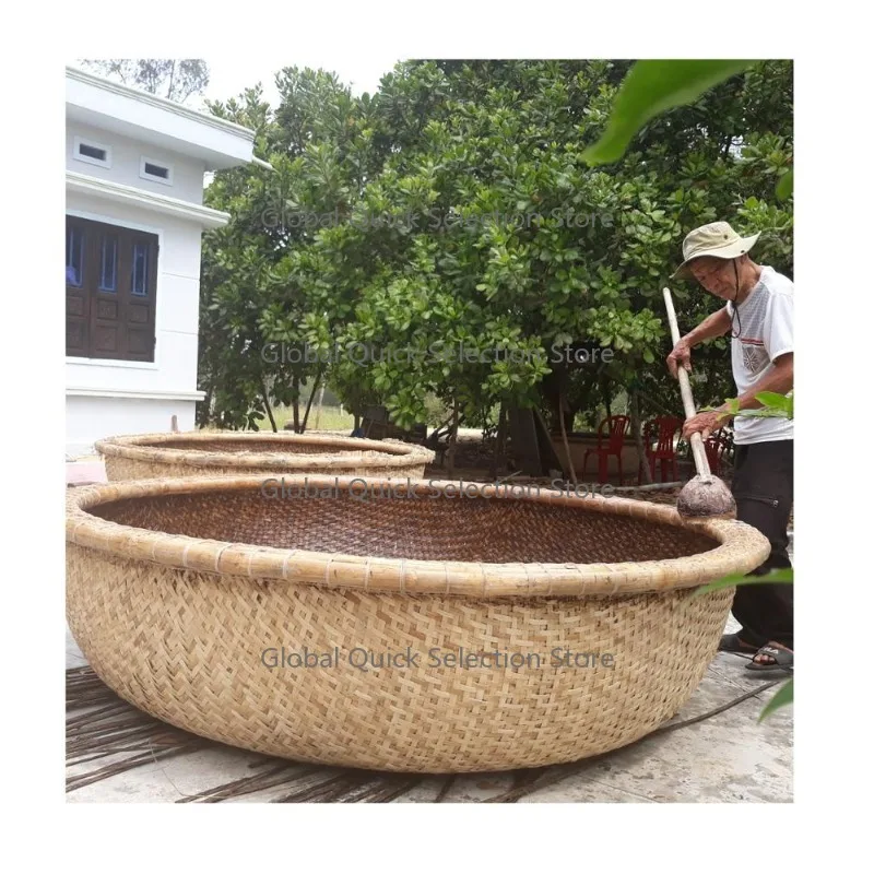 Traditional Bamboo Water One Person Paddle Boat Vietnam Basket Art Coracle Durable Eco-friendly