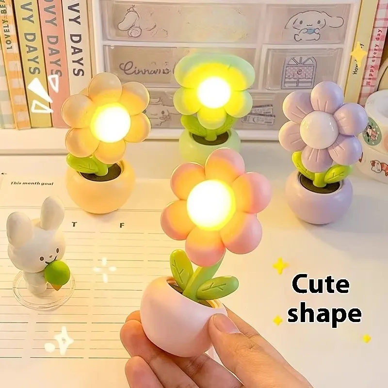 Flower Table Lamp, Mood Light, Mini Cute Creative Decorative for Bedroom Nightstand Desk Shelf Room Decor Graduation Gift