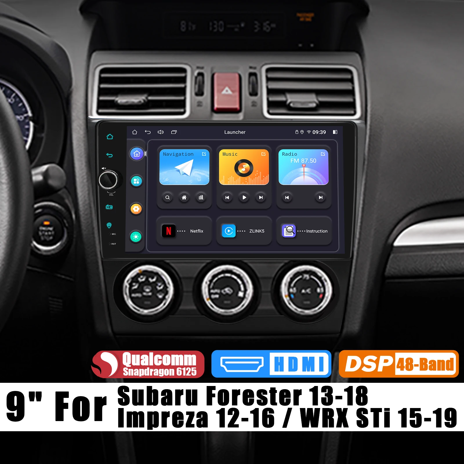 Replacement 9 Inch Android 12 Car Stereo Radio Car Audio System Multimedia For Subaru Forester Impreza WRX STi 2013-2018