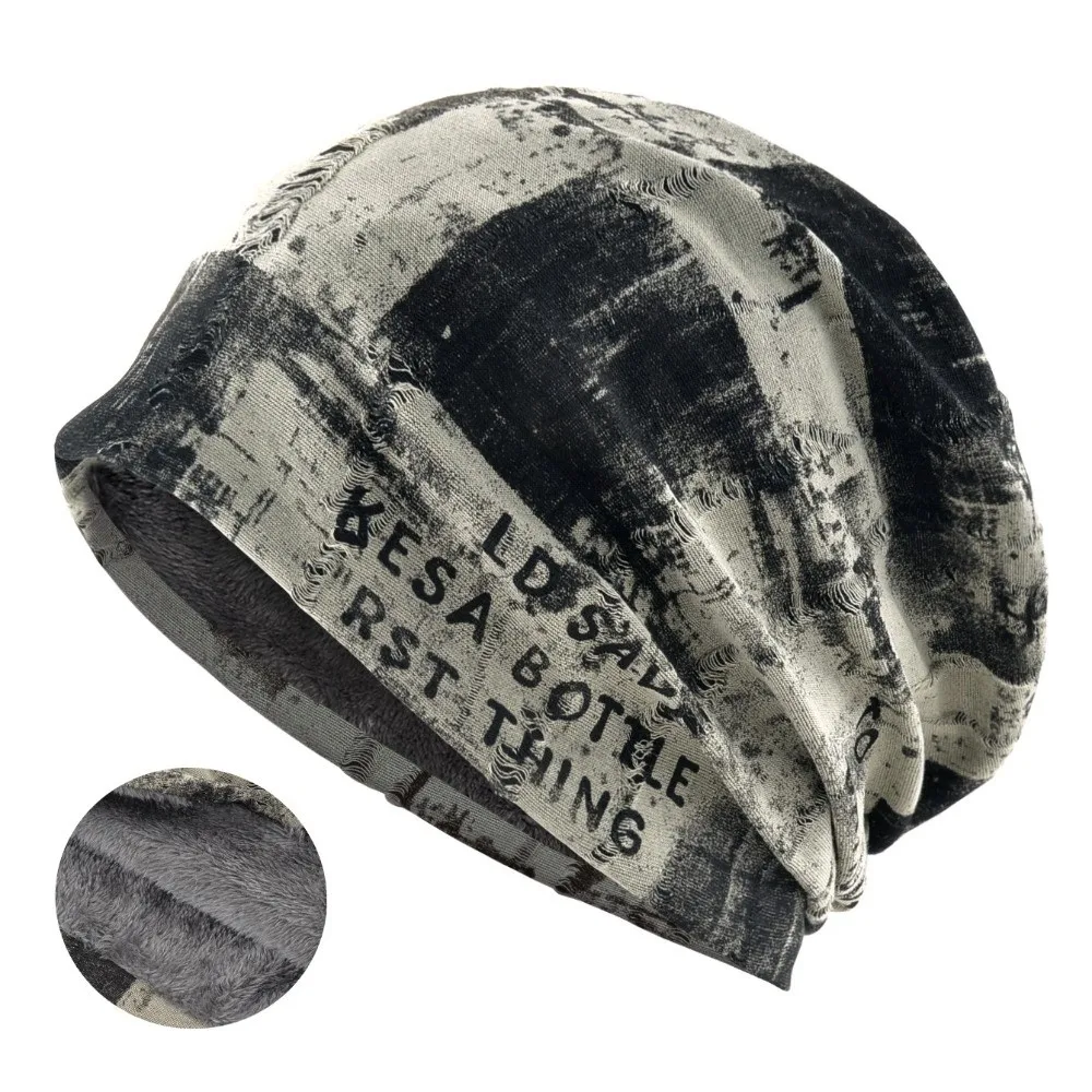 Casual Graffiti Slouchy Beanie Hat Tie-dye Hip Hop Lined Beanie Stretchy Punk Letter Print Beanie For Men Women