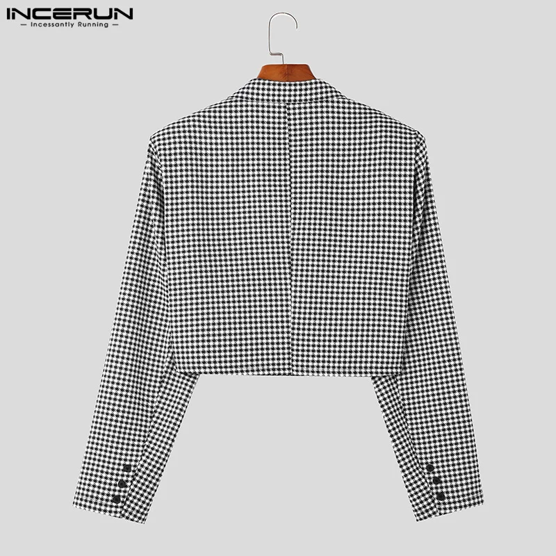 INCERUN Men\'s Plaid Blazer Lapel One Button Long Sleeve Casual Suits Men Streetwear Spring 2024 Fashion Leisure Crop Coats S-5XL