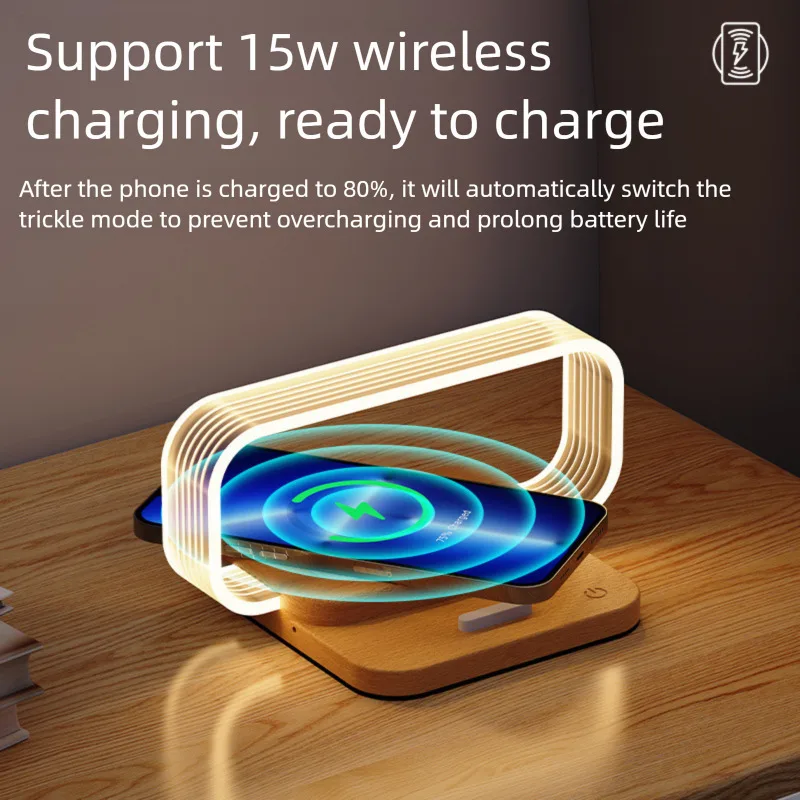 

New 15W Wireless Charging Bedroom Bedside Touch Acrylic Portable Table Lamp Multi-Functional Dimmable Soft Light