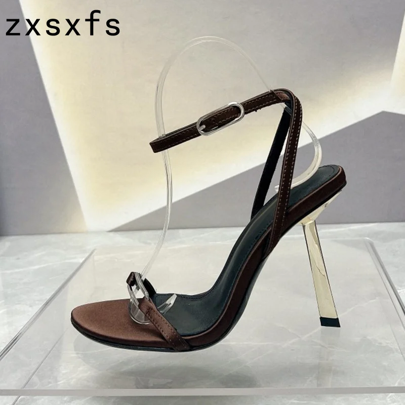 

Summer Ankle Strap Strange Heel Party Shoes Women Sandalias Open Toe Silk Gladiator Sandals Women Mules High Heel Sandals Mujer