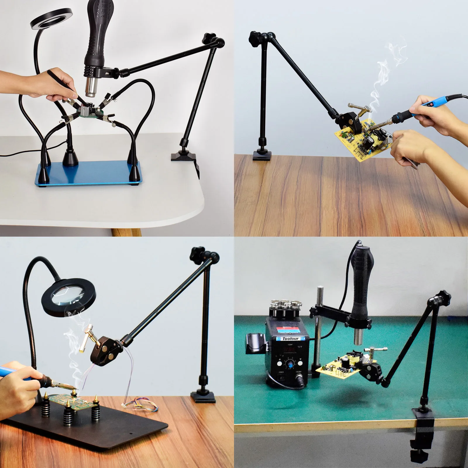 Toolour Helping Hands Soldering Clamp with Magnetic Base/Table Clip Flexible Articulating Arms Magic PCB Clip for Hot Air Gun