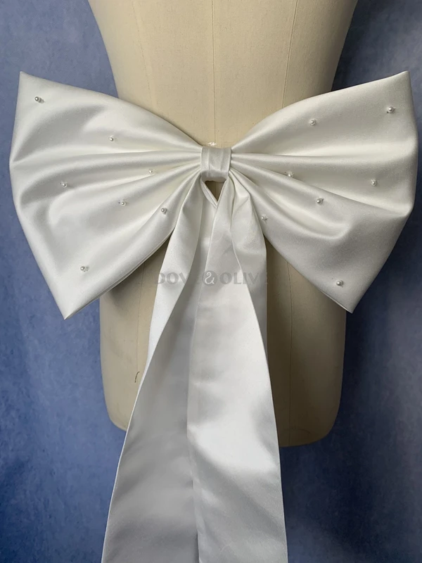 customized Removable Satin Bows with Pearls with PinWedding Prom Accessories Bridal Party Gift for Bridal Decoration Bride Bow