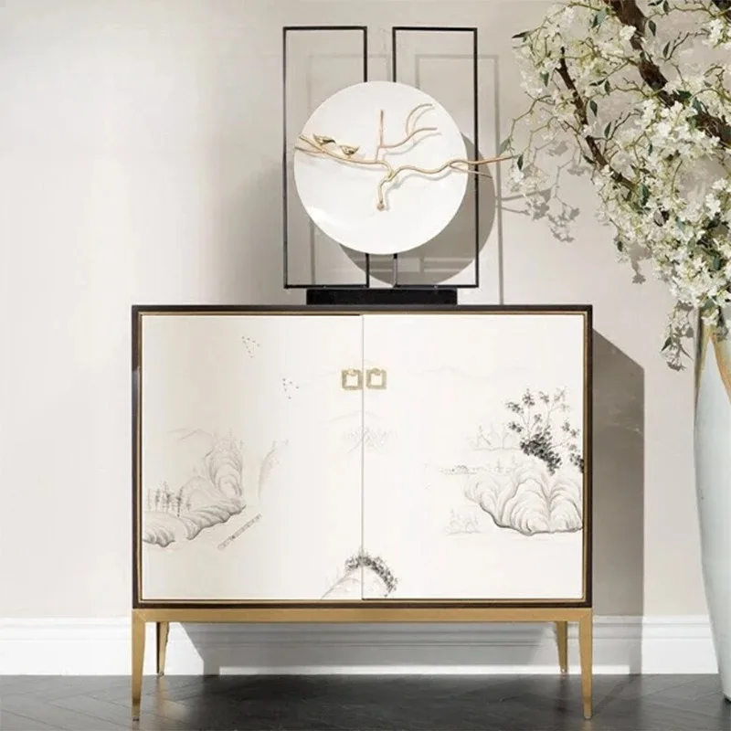 Postmodern solid wood light luxury dining side cabinet new Chinese entrance table Hong Kong-style decorative cabinet