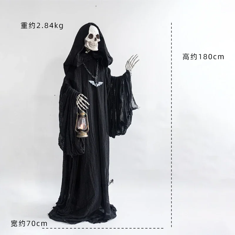 Halloween Reaper Standing Ornament Cross-border New Haunted House Secret Room Electric Induction Sound Light Skull Decoration