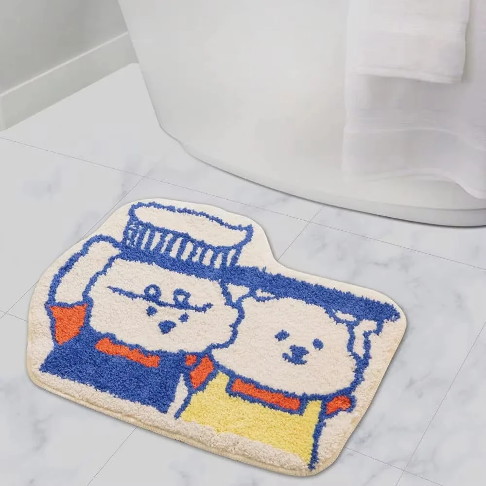 VIKAMA Cartoon Cat Plush Bath Mat Non Slip Water Absorbent Washable Bathroom Kids Bedroom Decor Floor Mat
