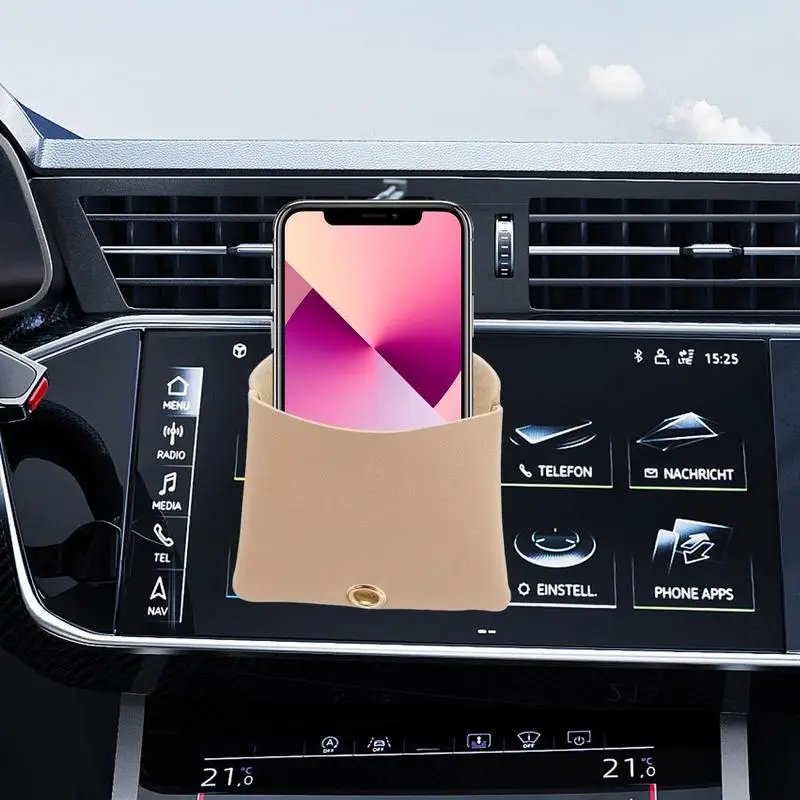 Car Air Vent Storage Bag Car Mobile Phone Holder Lightweight Hangable Storage Bag Auto Mobile Phone Holder Pouch PU Leather For