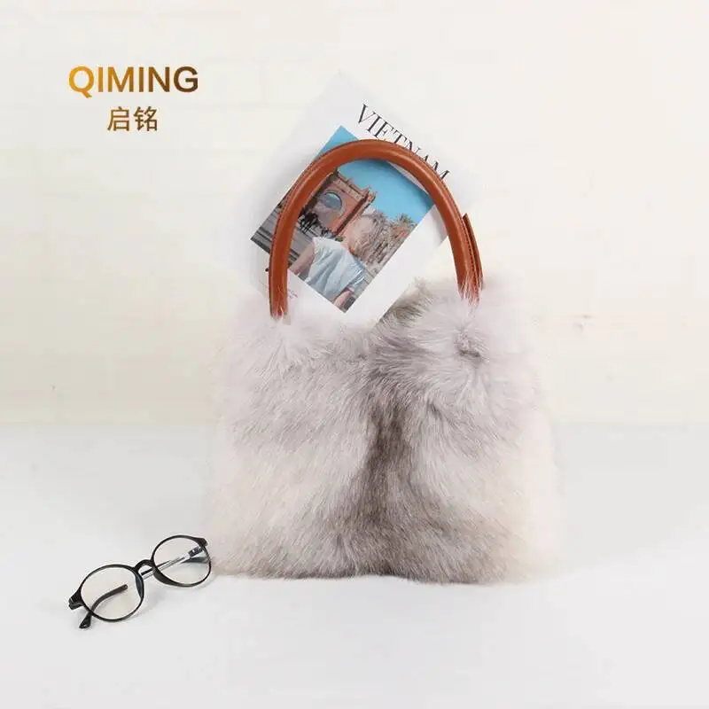 Women Real Fox Fur Handbag Winter Fashion Top-Handle Shoulder Bag Luxury Leather Tote Fluffy Pelt Banquet Ladies Bag