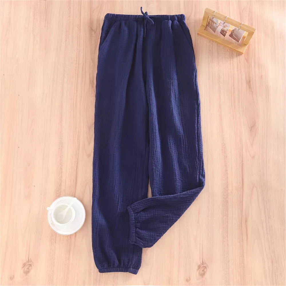 Spring/Summer Elastic Waist Women's Sleeper Pants Casual Loose Drawstring Home Pants Solid Color Cotton Linen Elastic Waist Pant