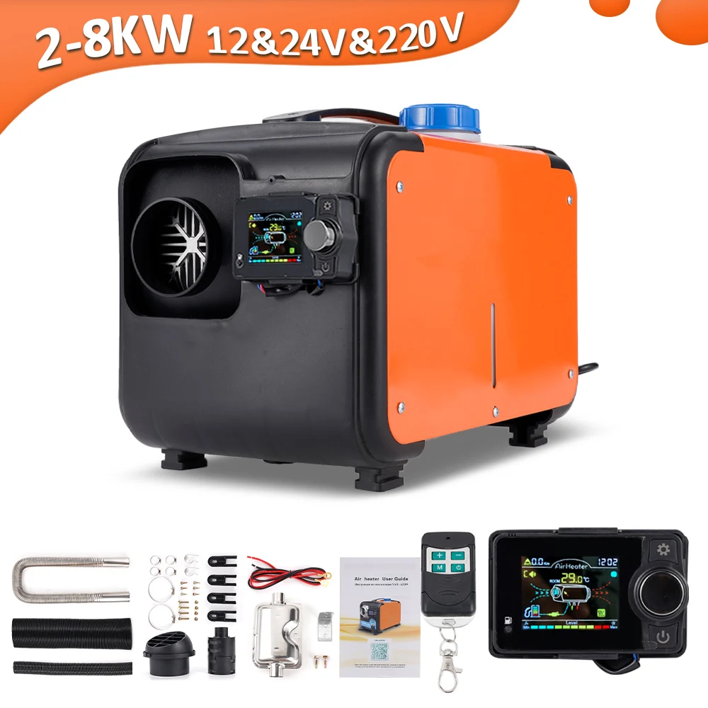 Car Diesel Heater 2/8KW 12V 24V 220V All-in-one Machine Parking Heater Bluetooth Orange Horizontal for Car Truck Boat RV Heater