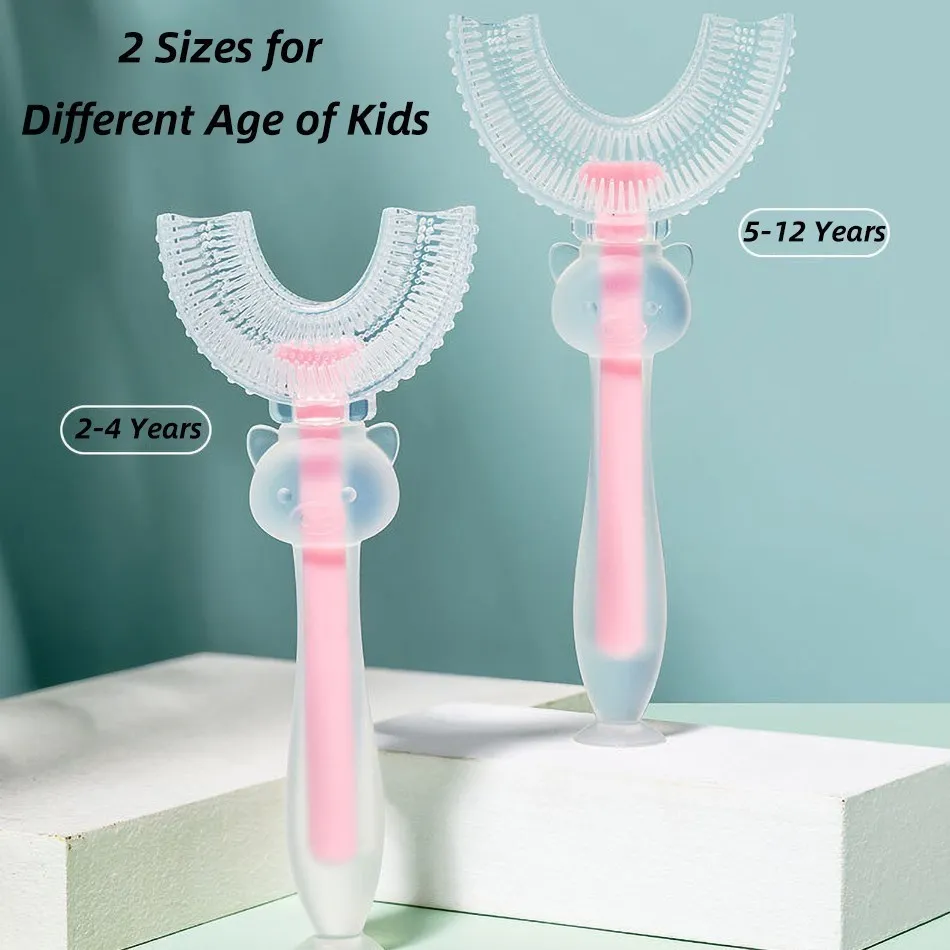 Girls Boys 360 U Shaped Toothbrush Children Soft Training Teeth Brush Kids Manual Food Grade Piggy Cleaning Toothbrush 2-12 Year