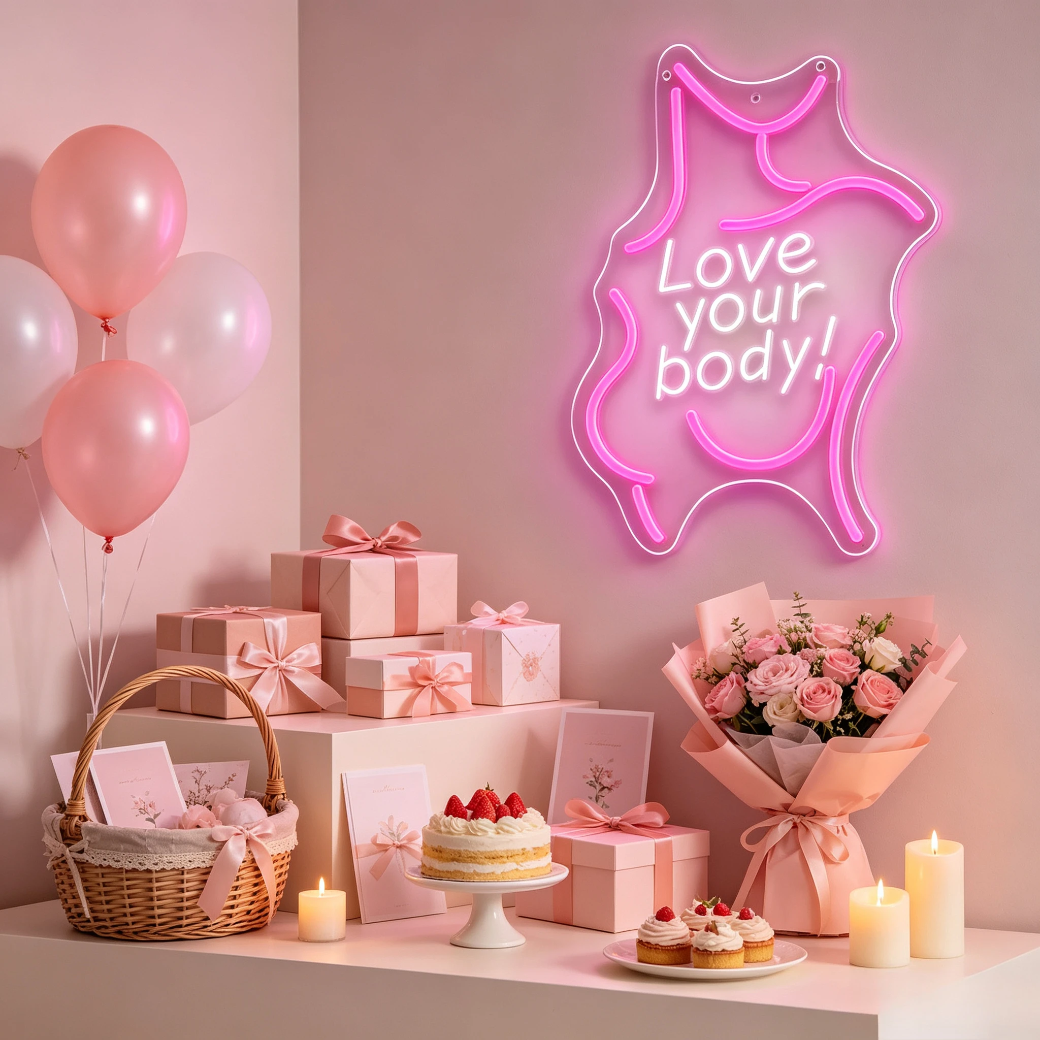 Love Your Body Neon Light Dimmable USB Power Neon Sign Wall Art for Girls Bedroom Feminism Aesthetic Room Girl Party Wall Decor