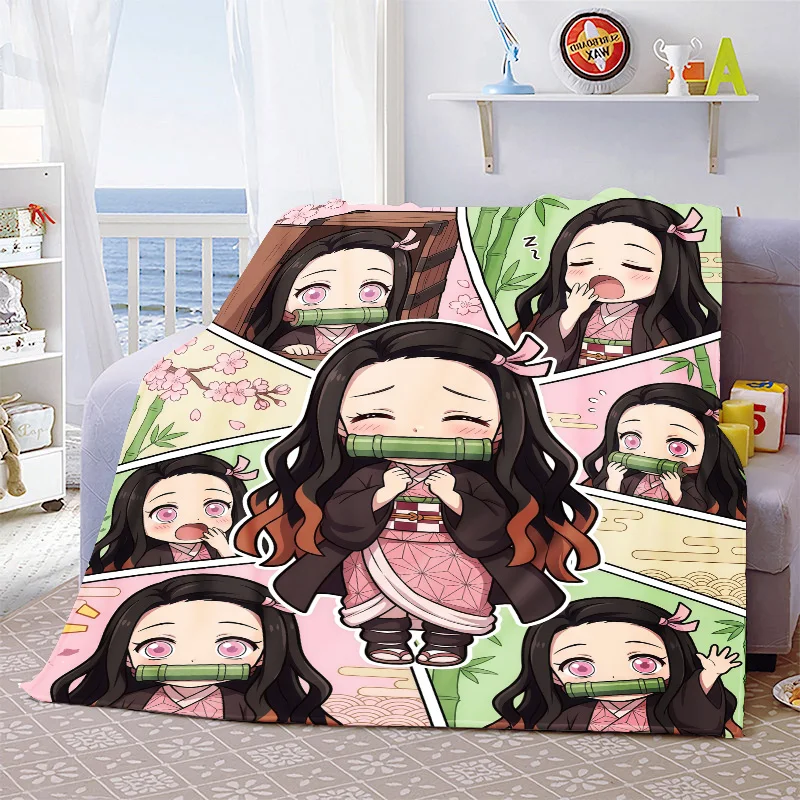 Nezuko Kamado Plush Flannel Blanket Soft Warm Throw Lightweight Blanket for Sofa Bed Home Use -QJY