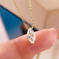 Huitan Crystal Marquise Cubic Zircon Pendant Necklace for Women Luxury Gold Color Chain Necklace Wedding Party Versatile Jewelry
