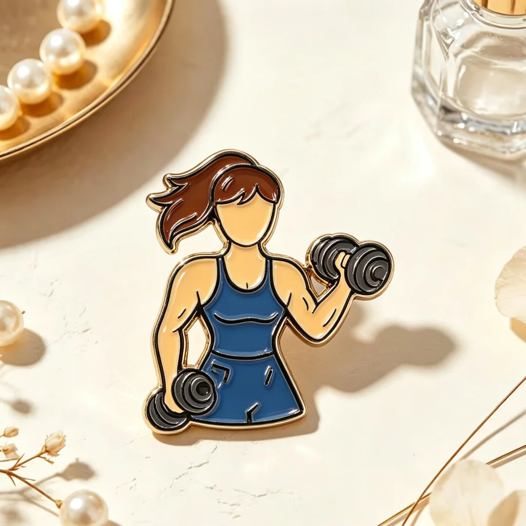 Fitness Woman Lifting Dumbbells Enamel Brooch Strong Gym Girl Lapel Pin Workout Sports Badge Backpack Clothing DecorJewelry Gift