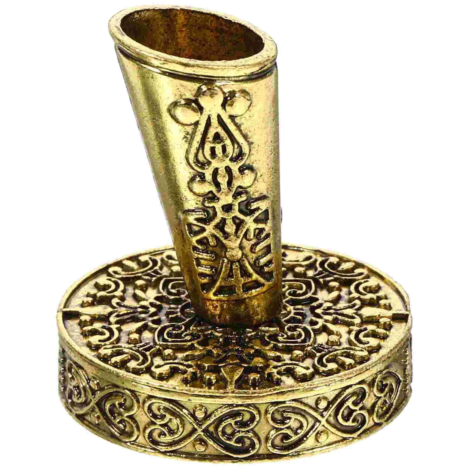 Retro Oblique Pen Holder Calligraphy Stand for Desk Students Metal Single Carved