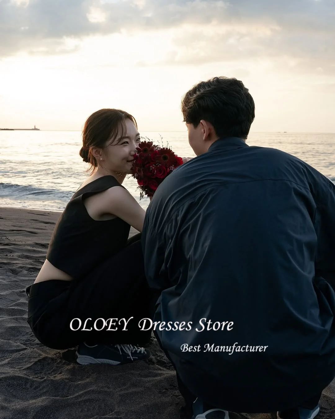 OLOEY 2025 New Korea Black Wedding Dress Women Photoshoot A-line Bridal Gown Square Collar Floor Length Pleat Customized