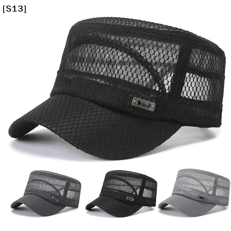 Gorra de verano para hombre, gorras de malla, gorra de béisbol ajustable con parte superior plana, gorra de cadete, gorras transpirables para hombre [Q]Q@