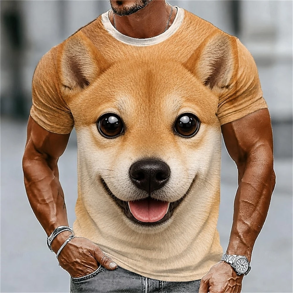 Funny 3D Dog Print T Shirt For Men Cute Animal Pattern Oversized T-shirt Street Hip Hop y2k Clothes Casual O-neck Men's Tees Top