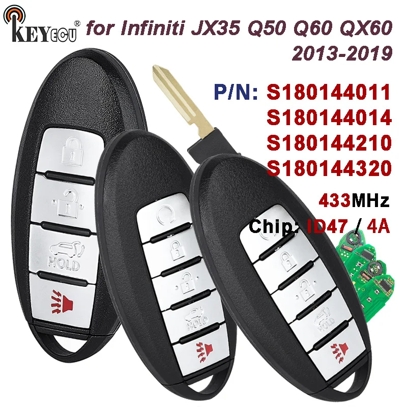 

Чип KEYECU 433,92 МГц ID47/4A S180144011/144/210 S180144320 для Infiniti JX35 Q50 Q60 QX60 2013-2019 Smart Remote Key Fob