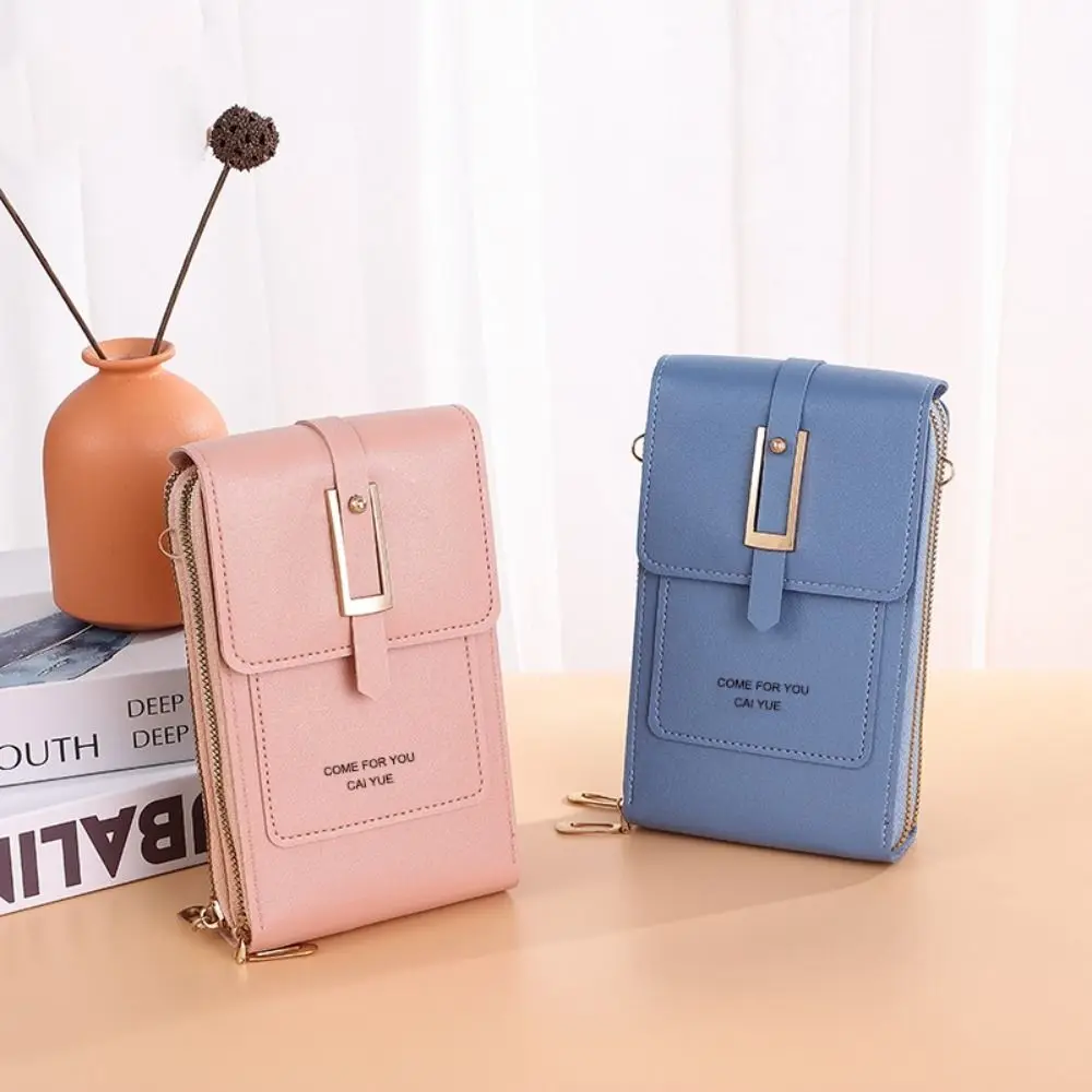 PU Leather Touch Screen Shoulder Phone Bag Vertical Crossbody Touch Screen Cell Phone Purse Solid Color Square