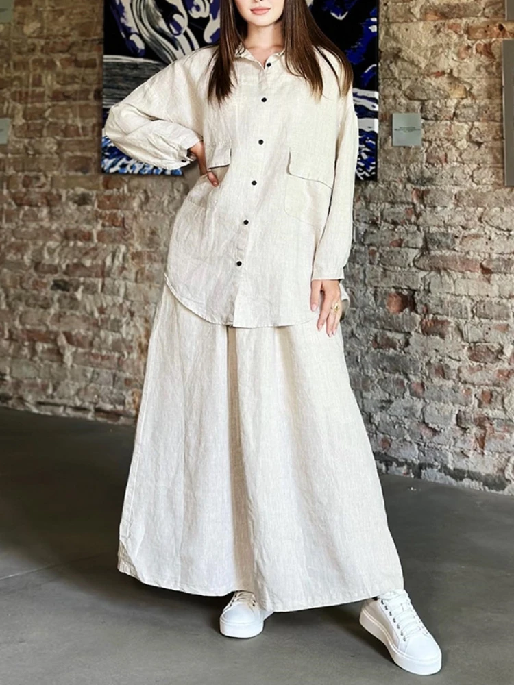 Mikydely Autumn New Retro Large Size Lapel Long-sleeved Shirt Skirt Casual Two-piece Suit