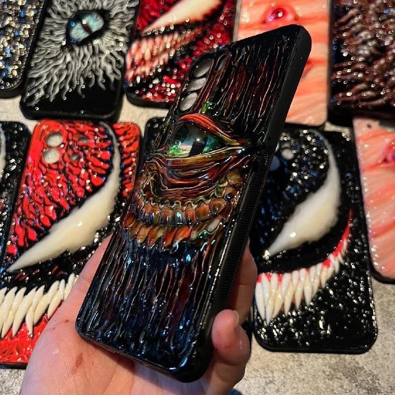 4102 Original 3D funda para teléfono móvil hecha a mano ojos Cthulhu dientes corrompuestos funda para teléfono móvil de terror regalo personalizado de Navidad y Halloween