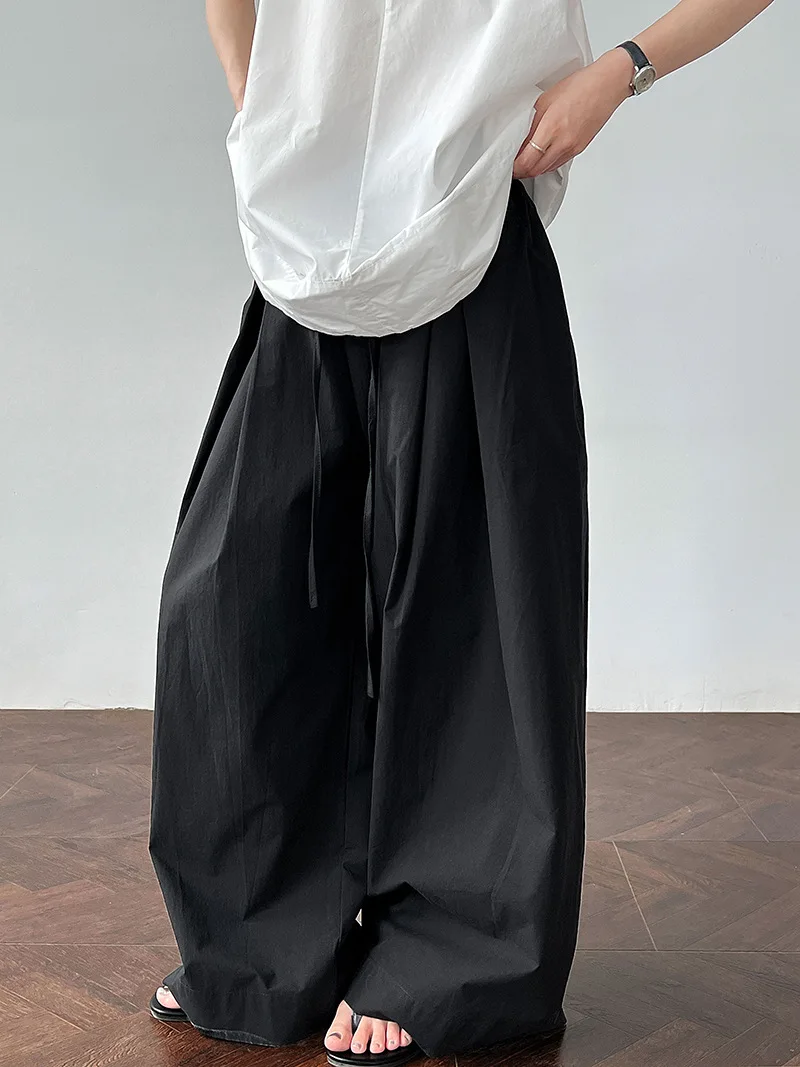 SuperAen Baumwolle Hohe Taille Casual Lace-up Gerade Breite Bein Hosen für Frauen Neue Sommer Lose Mode Falten Volle länge Hosen