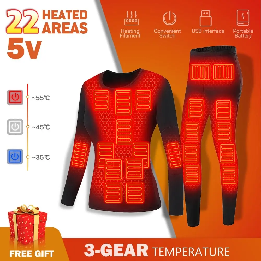 

New Self-heating Underwear Winter Thermal Underwear Heated Vest Ski Suit USB Electric Heating Suit Padded Men Ski Suit