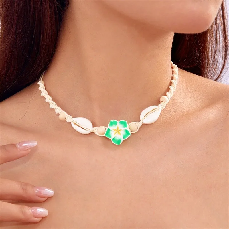 Fashion Flower Shell Pendant Braided Necklace Bohemian Beach Vacation Jewelry for Women Natural Fresh Adjustable Length Jewelry - view 3