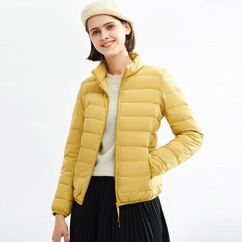 2022 Schinteon Siêu Mỏng Xuống Áo Khoác 90% Vịt Trắng Phối Kéo Xuống Giày Lười Khoác Ngoài Với Cổ Áo Đứng Chất Lượng Cao