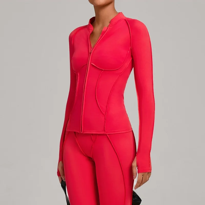 

Women's Slim Yoga Clothes Tight Fitting and Slimming Quick Drying Long Sleeved Sportswear Outdoor Casual Fitness Clothes