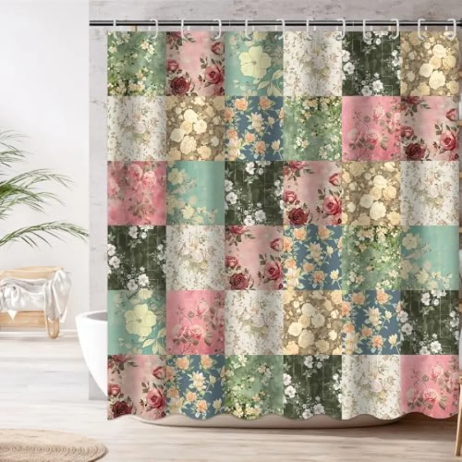 

Шторки для душа в стиле бохо, винтажные зеленые шторки с цветочным узором, декор для ванной комнаты, водонепроницаемые шторки в стиле середины века