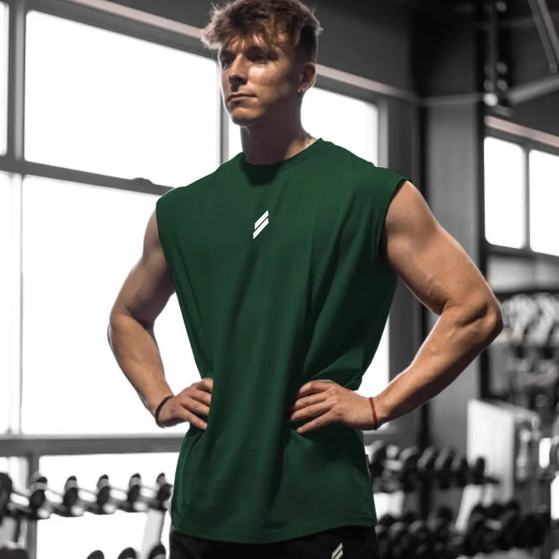 Camisola de regata respirável de fitness solta masculina, camiseta sem mangas, colete de secagem rápida, roupas esportivas masculinas, verão