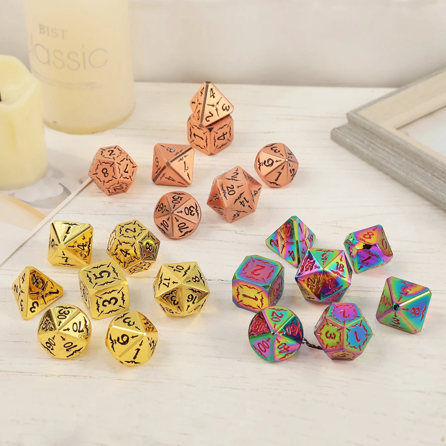 Hot Sale 7pcs Polyhedral Metal Dice Set Role Play Games DND Dice Ornaments Accept Custom Font Symbol Pattern Logo