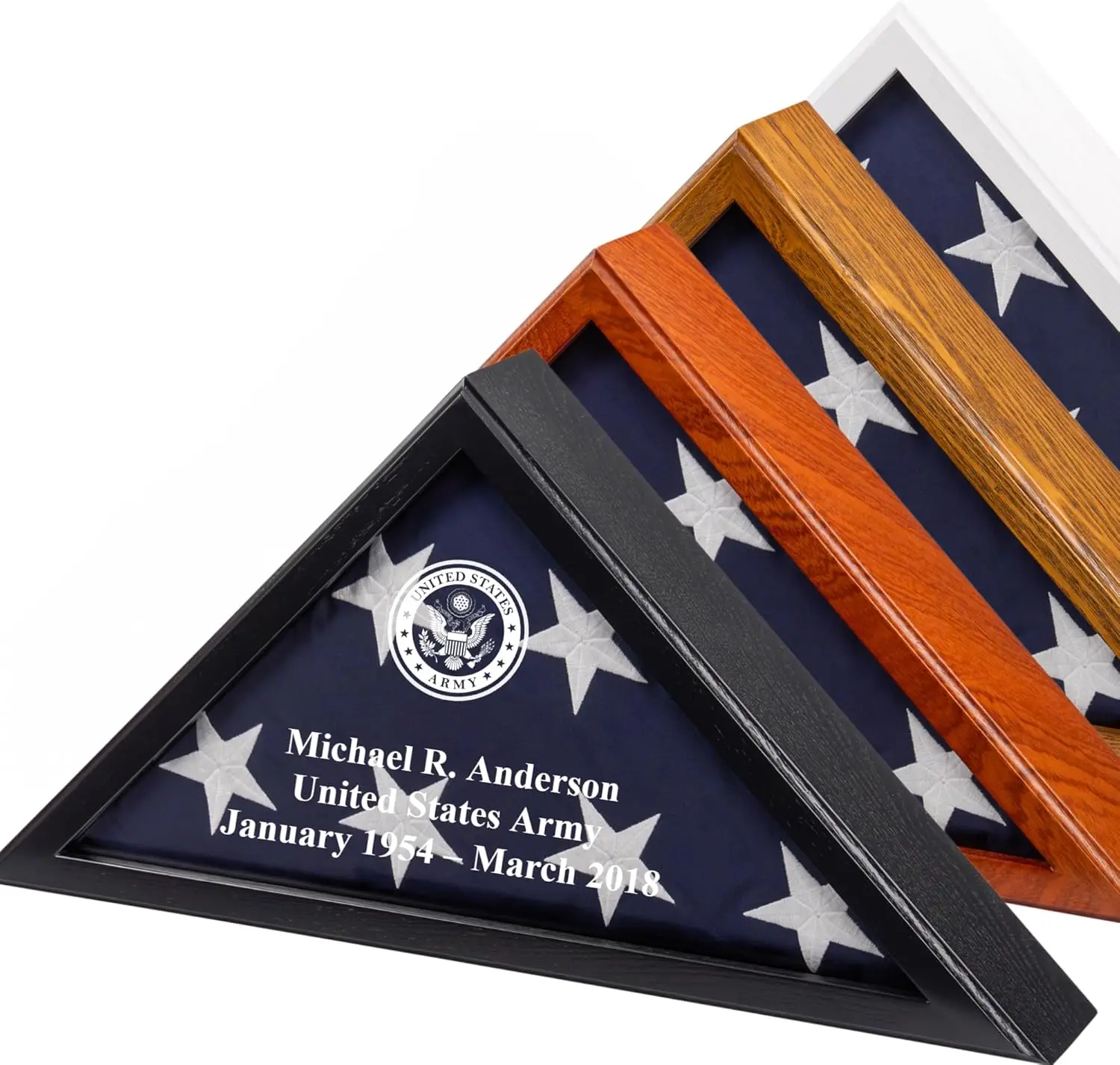 

Personalized Flag Display Case for 5' x 9.5' Flag – All Military Branches Available, Veteran Memorial Display Case with Glass Fr
