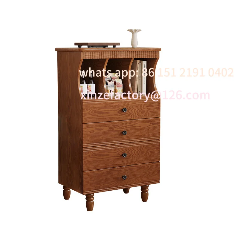 Customizable medieval solid wood four-chest cabinet French retro dining side cabinet Bedroom wall storage cabinet Living room po