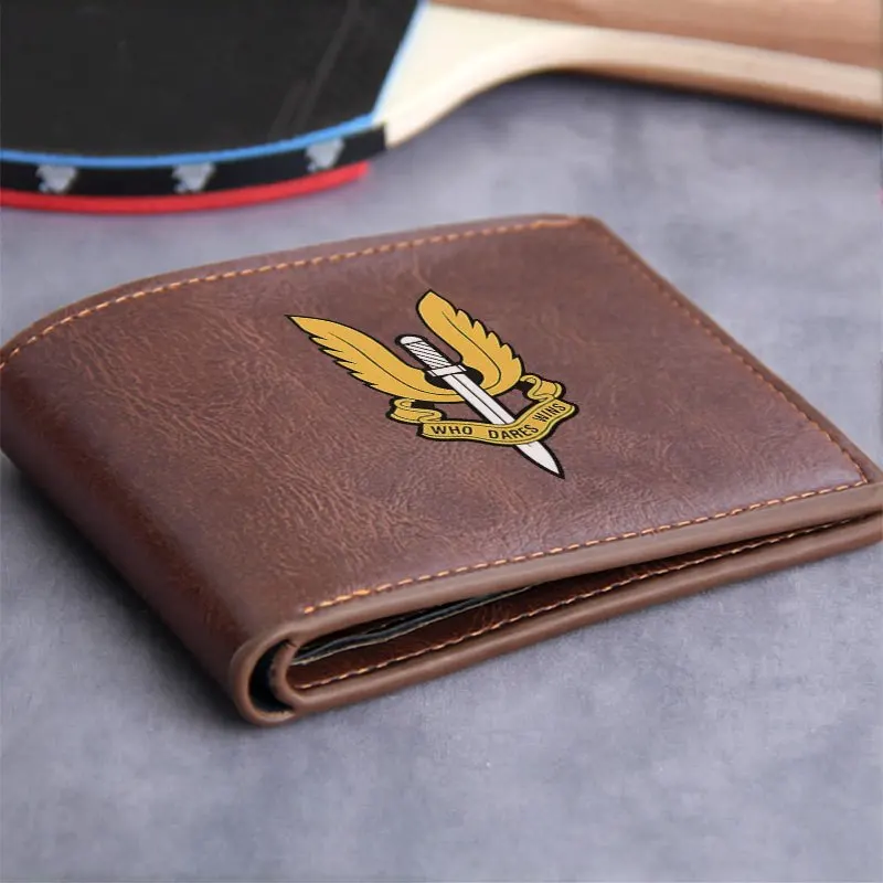 SAS WHO DARES ganha carteira de couro PU para homens design fino leve durável uso diário estilo empresarial clássico preto com ouro