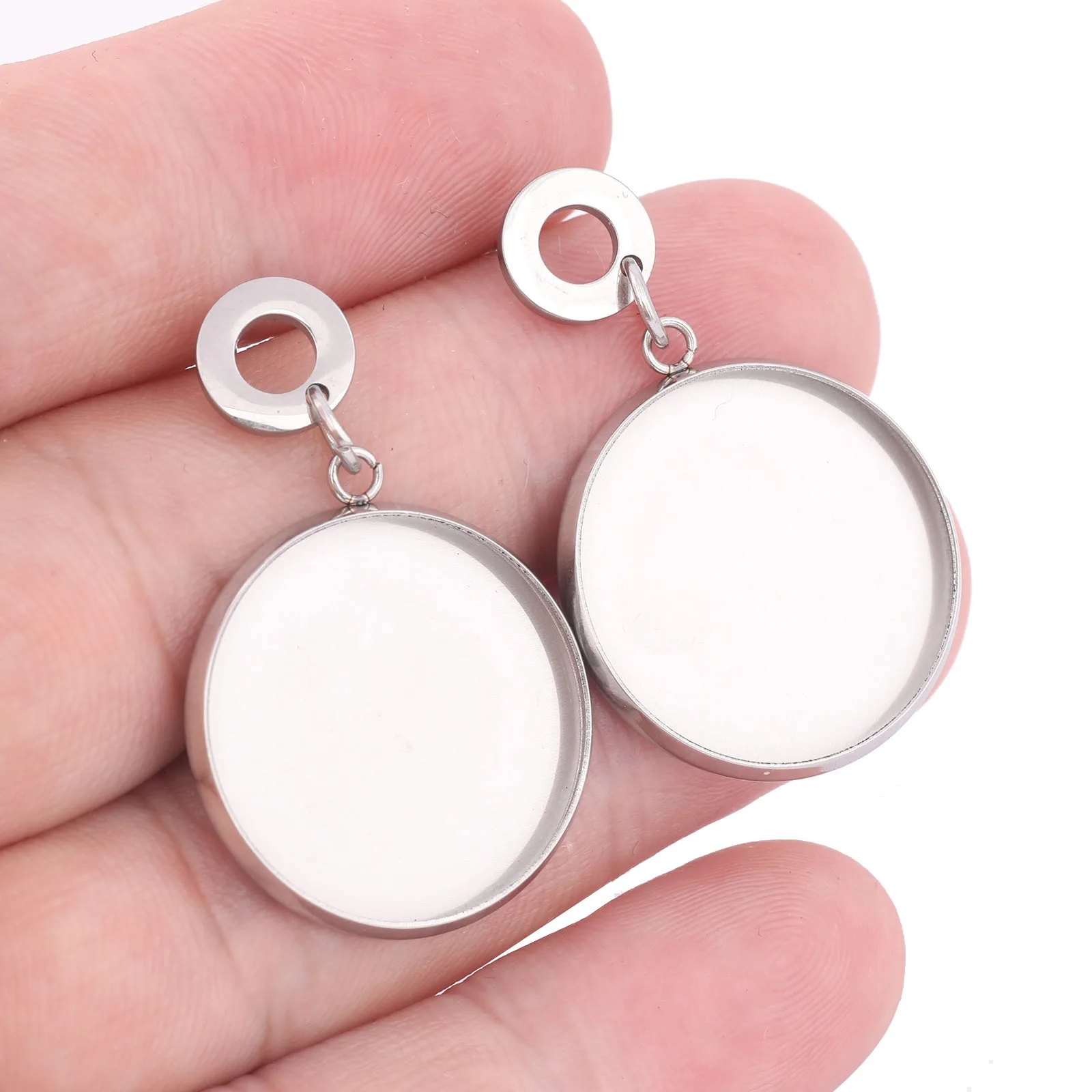 10pcs Stainless Steel Fit 20mm Cabochon Earring Base Setting Blanks Diy Post Earrings Studs Findings For Jewelry Making